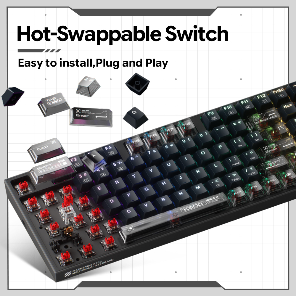Machenike K500-B94 V2 Keyboard - Keyboard Gaming Transparent ulasan dan harga