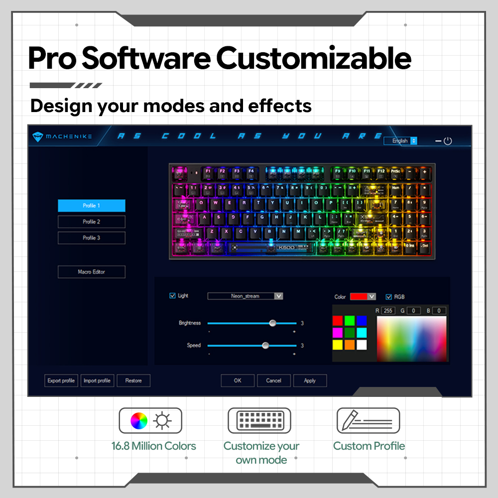 Machenike K500-B94 V2 Keyboard - Keyboard Gaming Transparent ulasan dan harga